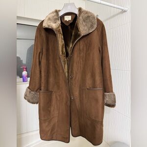 Brown Faux Fur Lined Coat- fits a Large or Extra Large